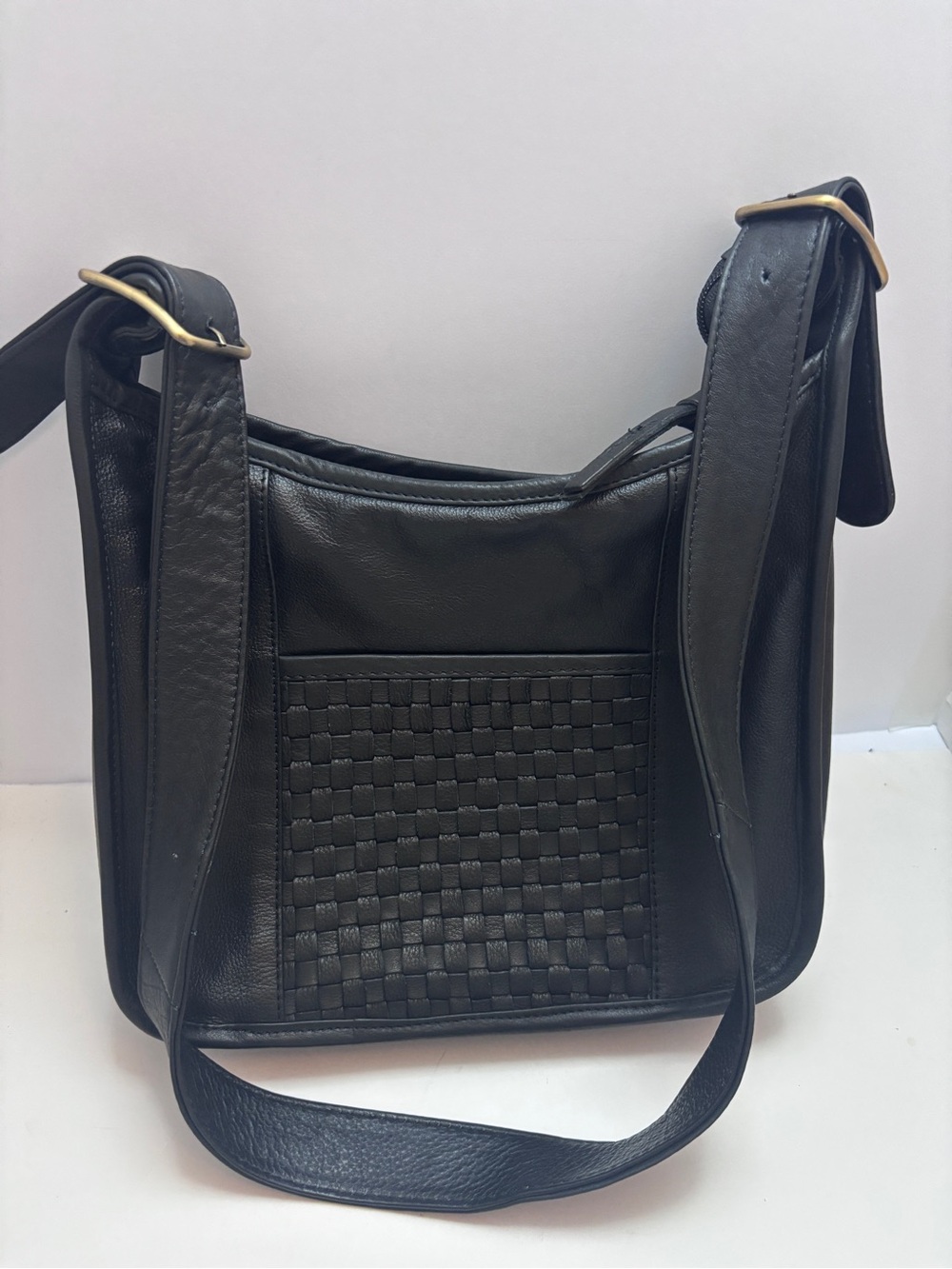 Great American Leatherworks Black Woven Leather Shoulder Bag